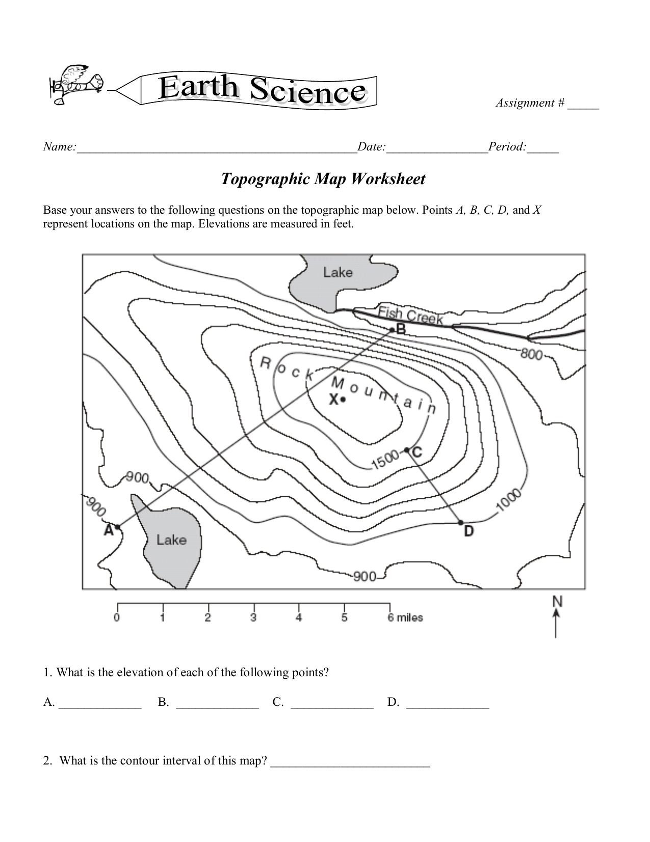 Topographic Map Worksheet Earth Science