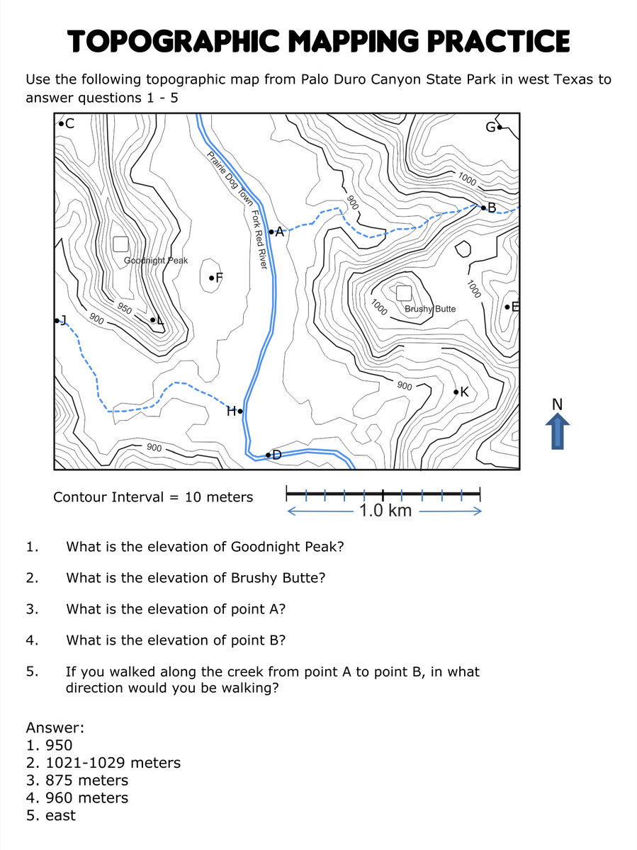 Topographic Map Worksheets 10 Free PDF Printables Printablee Topographic Map Reading Activity Key Understanding Contours Symbols Studocu