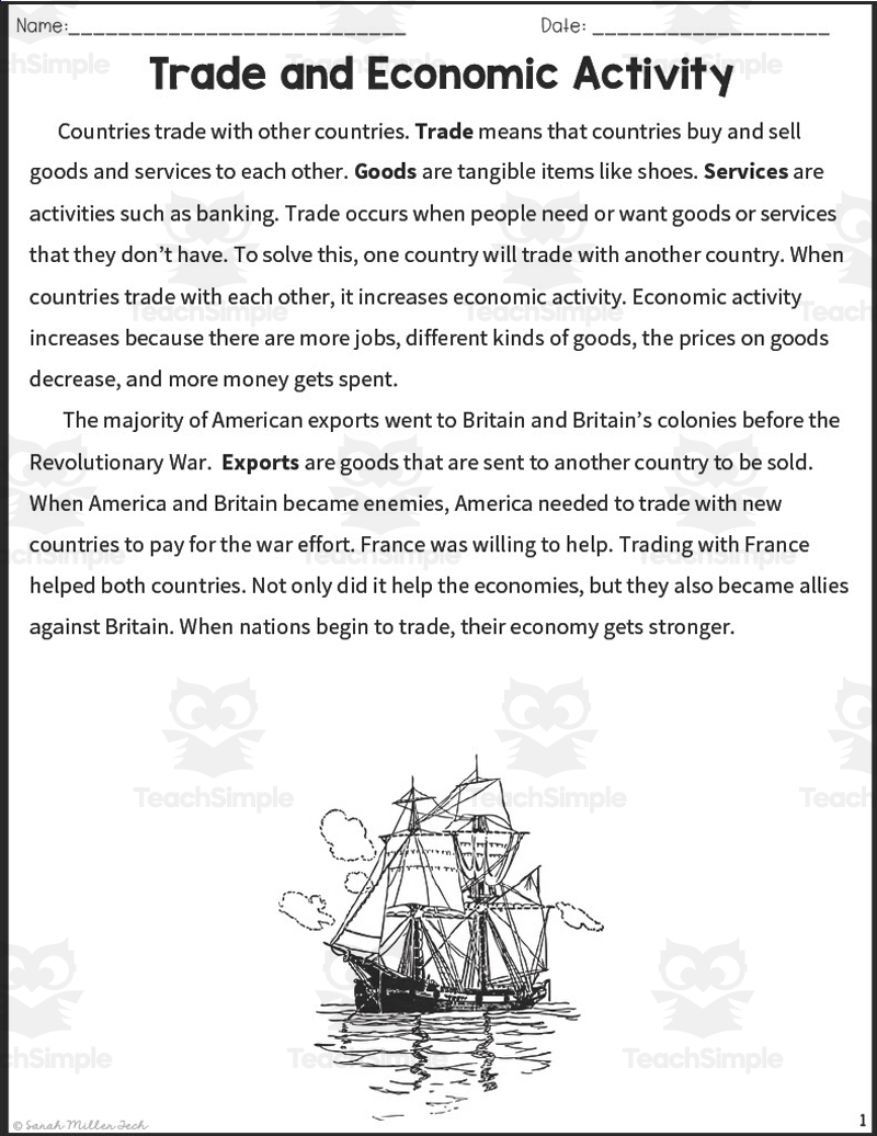 Trade Economic Activity Reading Packet By Teach Simple