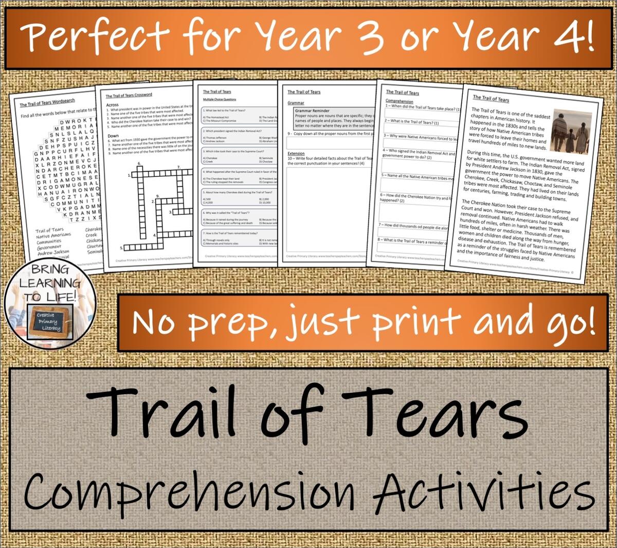 Trail Of Tears Reading Comprehension Activities Year 3 Or Year 4 Teaching Resources Trail Of Tears Reading Comprehension Activities Year 3 Or Year 4 Teaching Resources