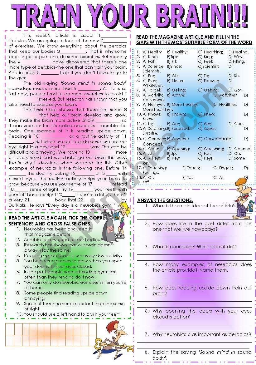 TRAIN YOUR BRAIN Reading Comprehension ESL Worksheet By Life Line