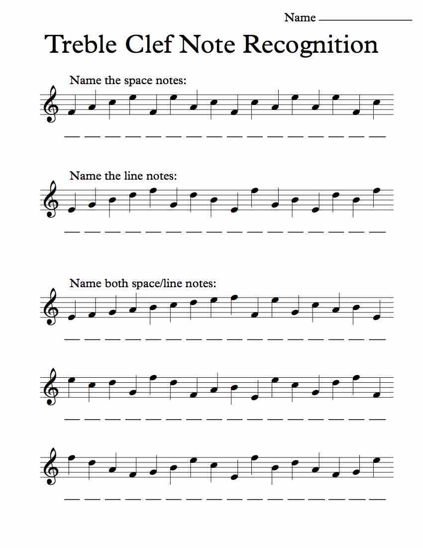 Treble Clef Note Recognition Worksheet Treble Clef Note Recognition Worksheet