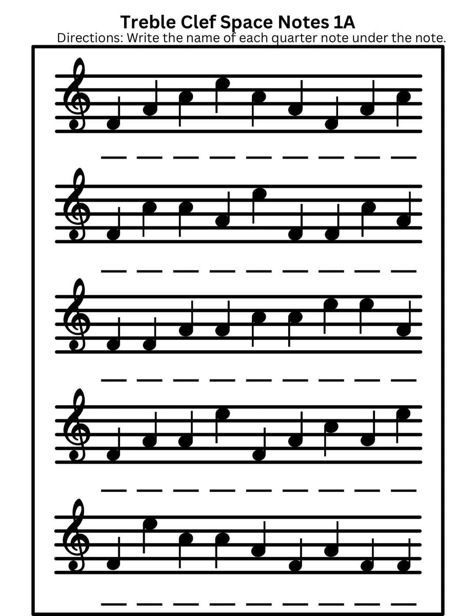 Treble Clef Space Notes Worksheet 1A Etsy Treble Clef Space Notes Worksheet 1A Etsy