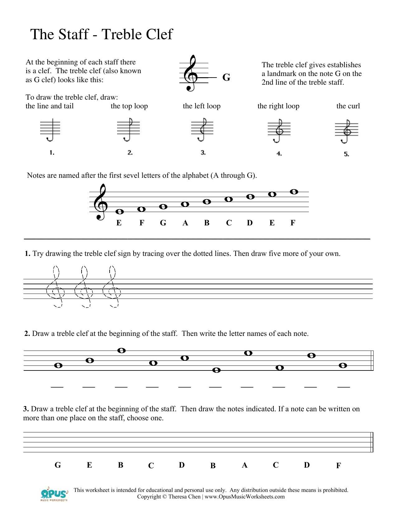 Treble Clef Worksheet Music Note Reading Practice