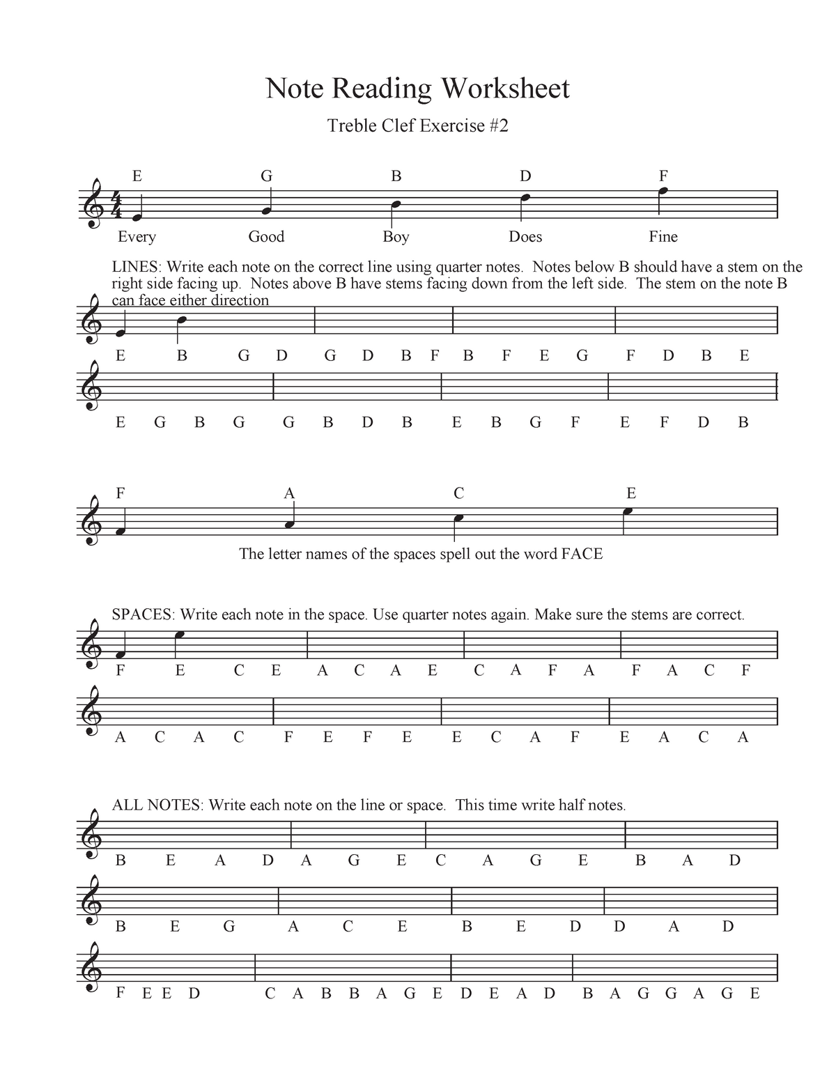 Treble Cloefff Bell Bw 29 For Achorus Note Reading Worksheet Worksheets Library