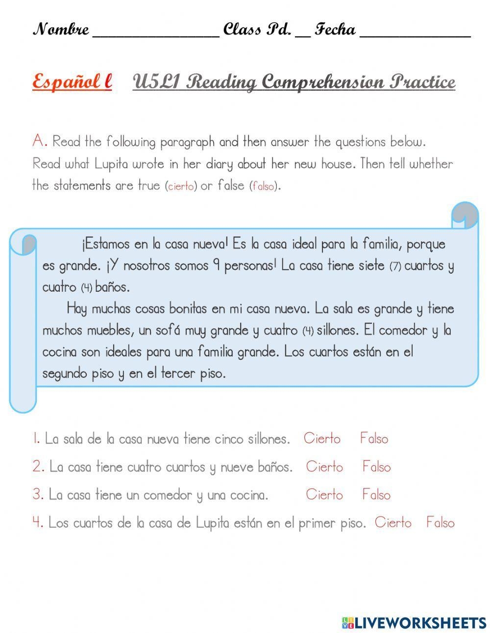 U5L1 Reading Comprehension Practice 04 29 2024 Worksheet Live Worksheets Library