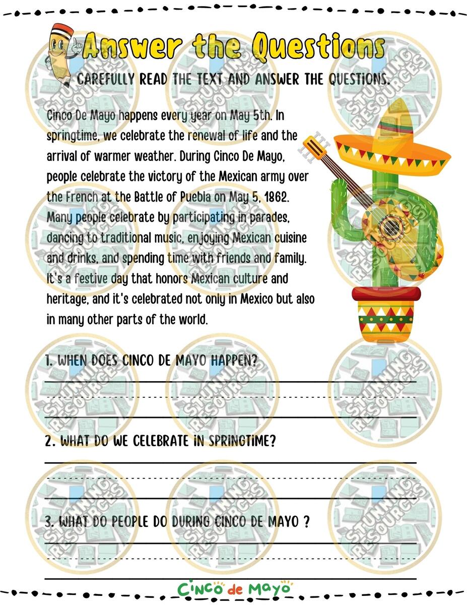 UEFINAL Cinco De Mayo Reading Comprehension Cinco De Mayo Activities Worksheet Made By Teachers