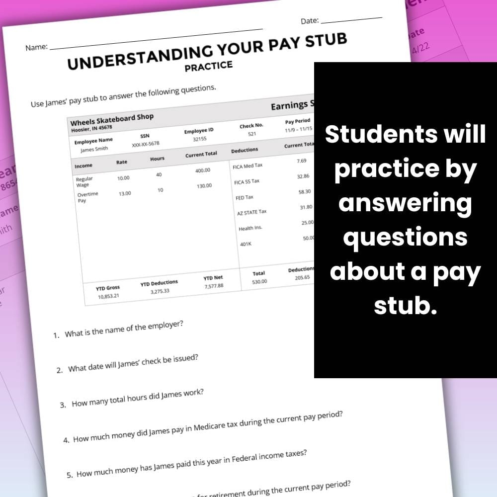 Understanding Your Pay Stub Lesson Paychecks Deductions Income Taxes CKMath