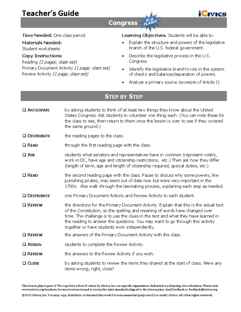 Unit 6 Lesson Plan Understanding Congress ICivics Resources Studocu Unit 6 Lesson Plan Understanding Congress ICivics Resources Studocu