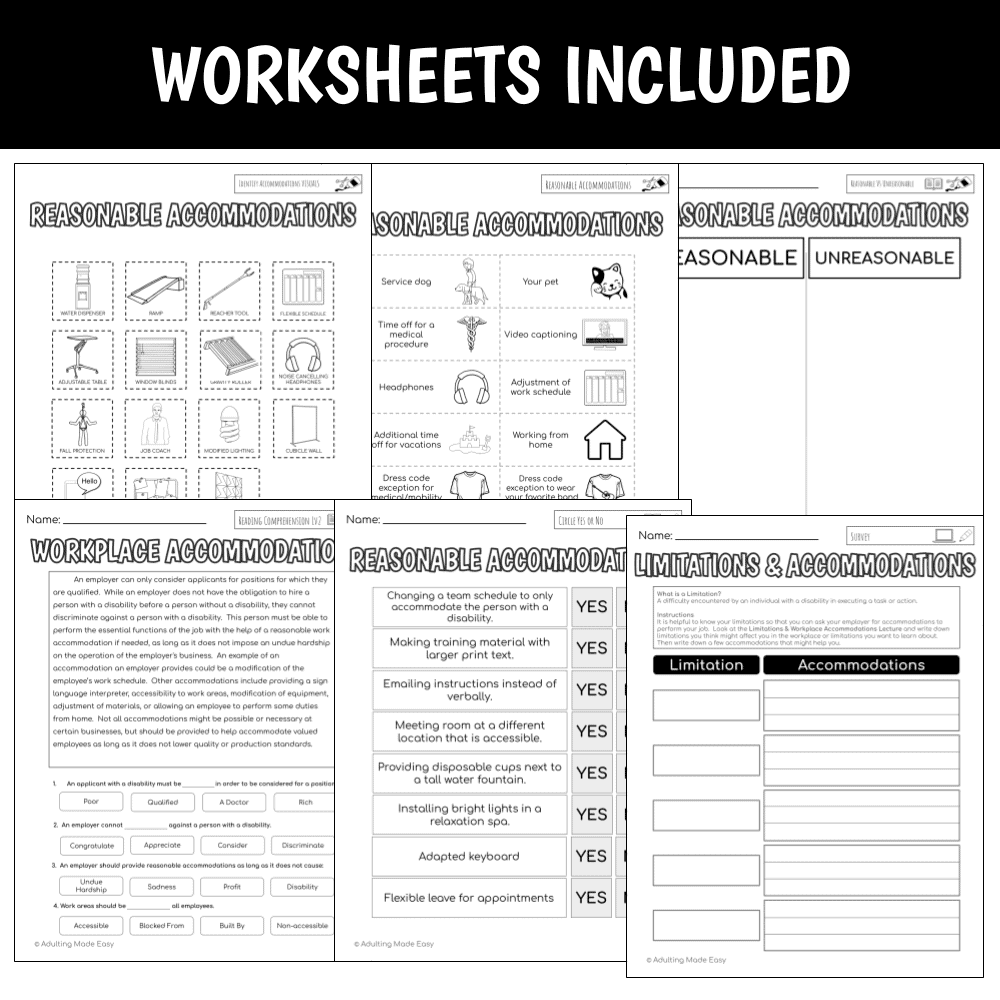 Unit 6 Workplace Accommodations Functional Worksheets Unit 6 Workplace Accommodations Functional Worksheets