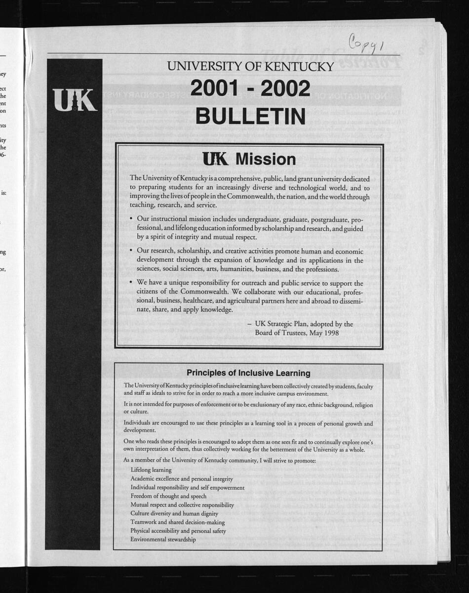 University Of Kentucky Series University Bulletin Volume 93 Issue 1 2001 2002