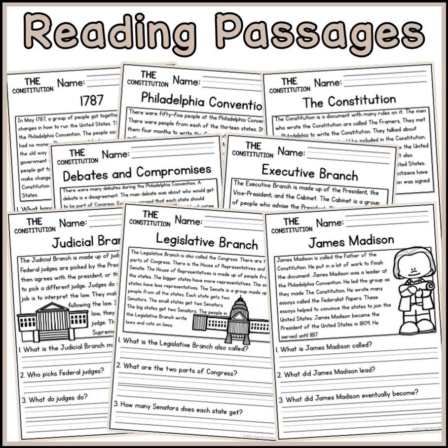 US Constitution Social Studies Reading Comprehension Passages K 2 Classful US Constitution Social Studies Reading Comprehension Passages K 2 Classful