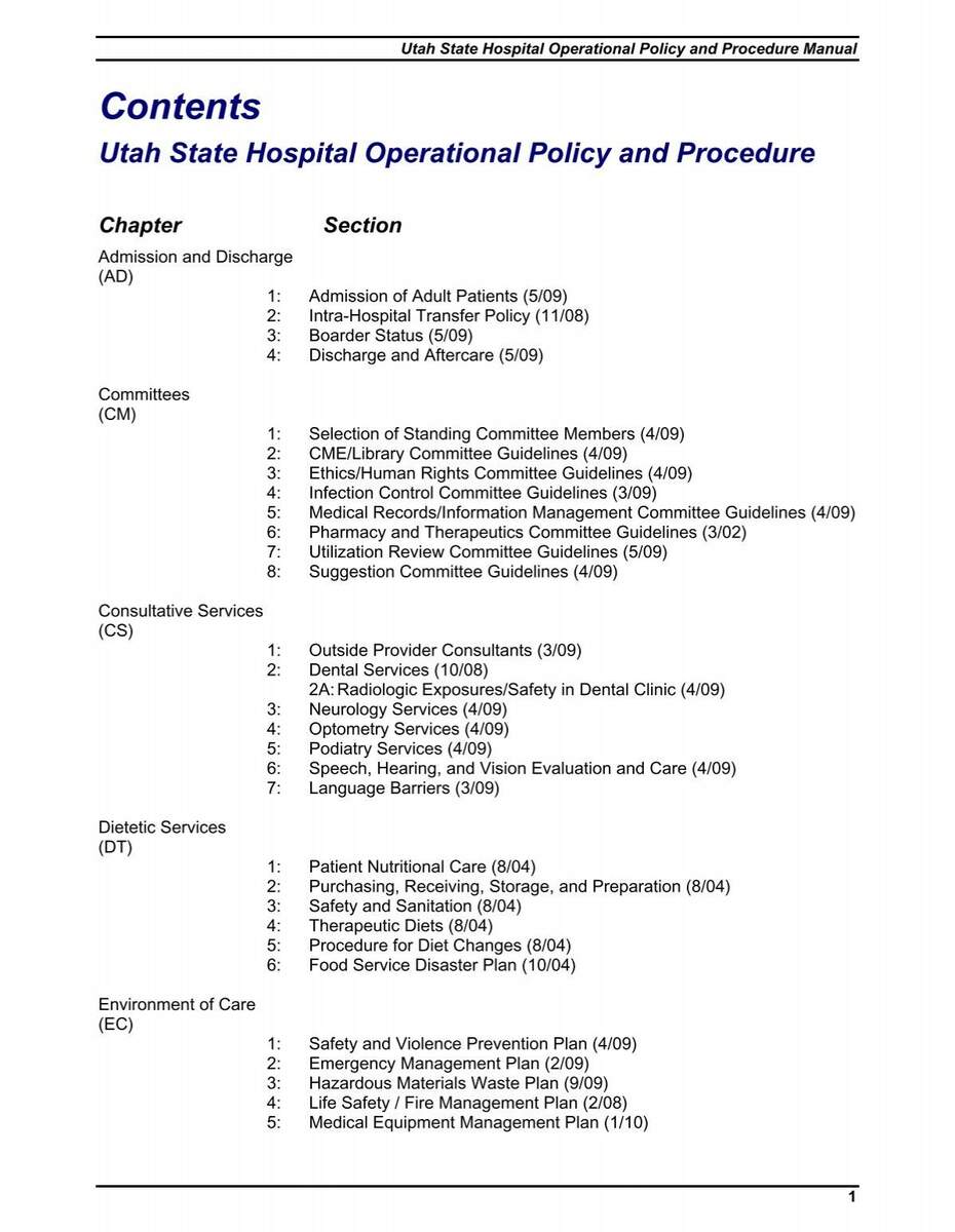 Utah State Hospital Operational Policy And Procedure Manual Utah State Hospital Operational Policy And Procedure Manual