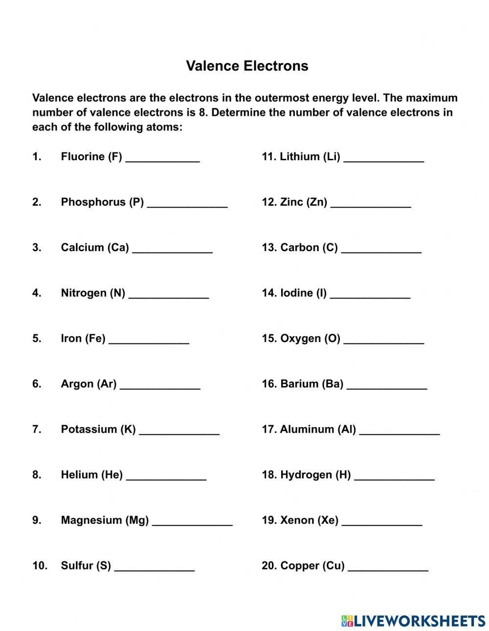 Valence Electrons Interactive Worksheet Worksheets Library