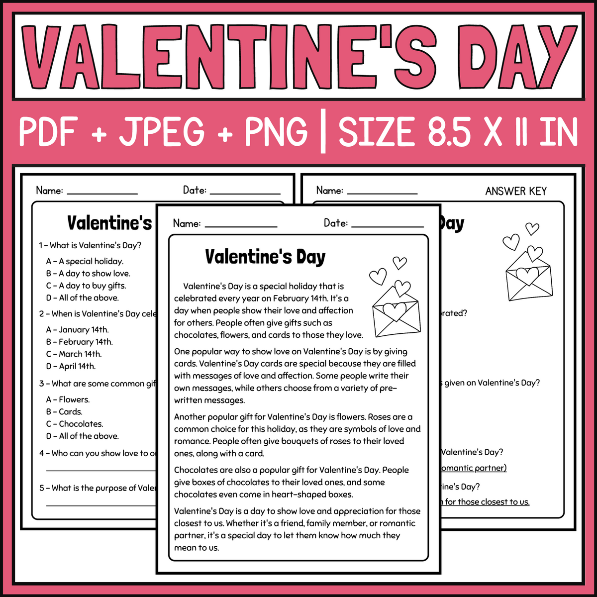Valentine S Day Article And Reading Comprehension Questions Made By Teachers