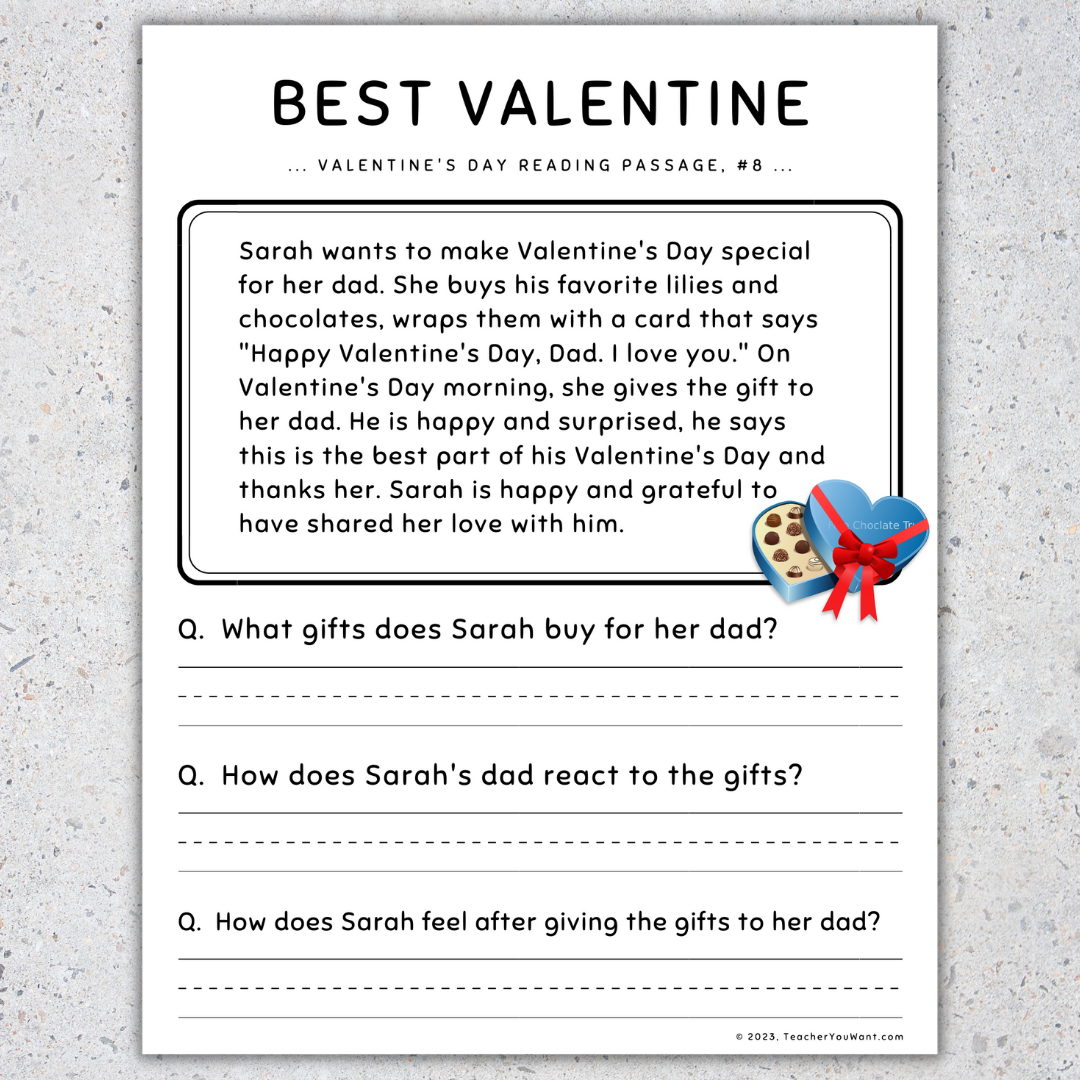 Valentine S Day Reading Comprehension A Teachable Teacher