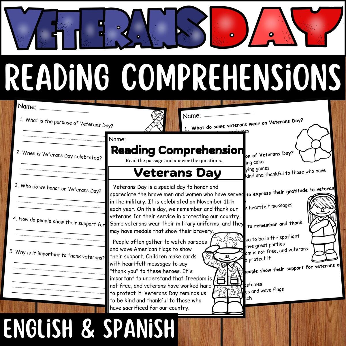 Veterans Day Reading Comprehension Passage Questions English Spanish Version Made By Teachers Veterans Day Reading Comprehension Passage Questions English Spanish Version Made By Teachers