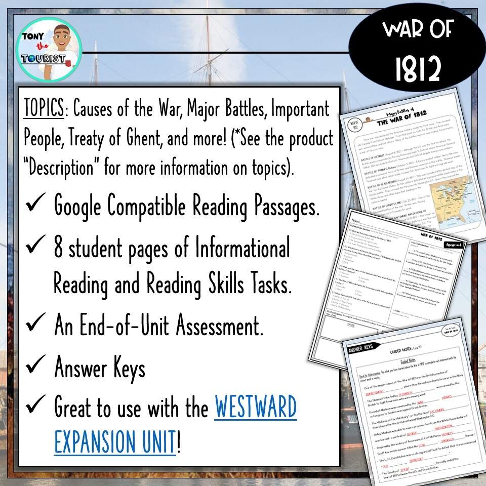 War Of 1812 Reading Passages Skills Tasks Assessment NO PREP Made By Teachers