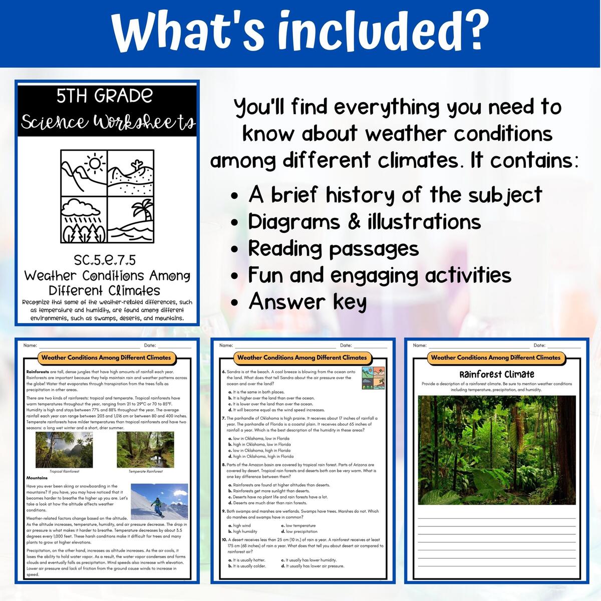 Weather And Climate Activity Answer Key 5th Grade Earth Science Classful