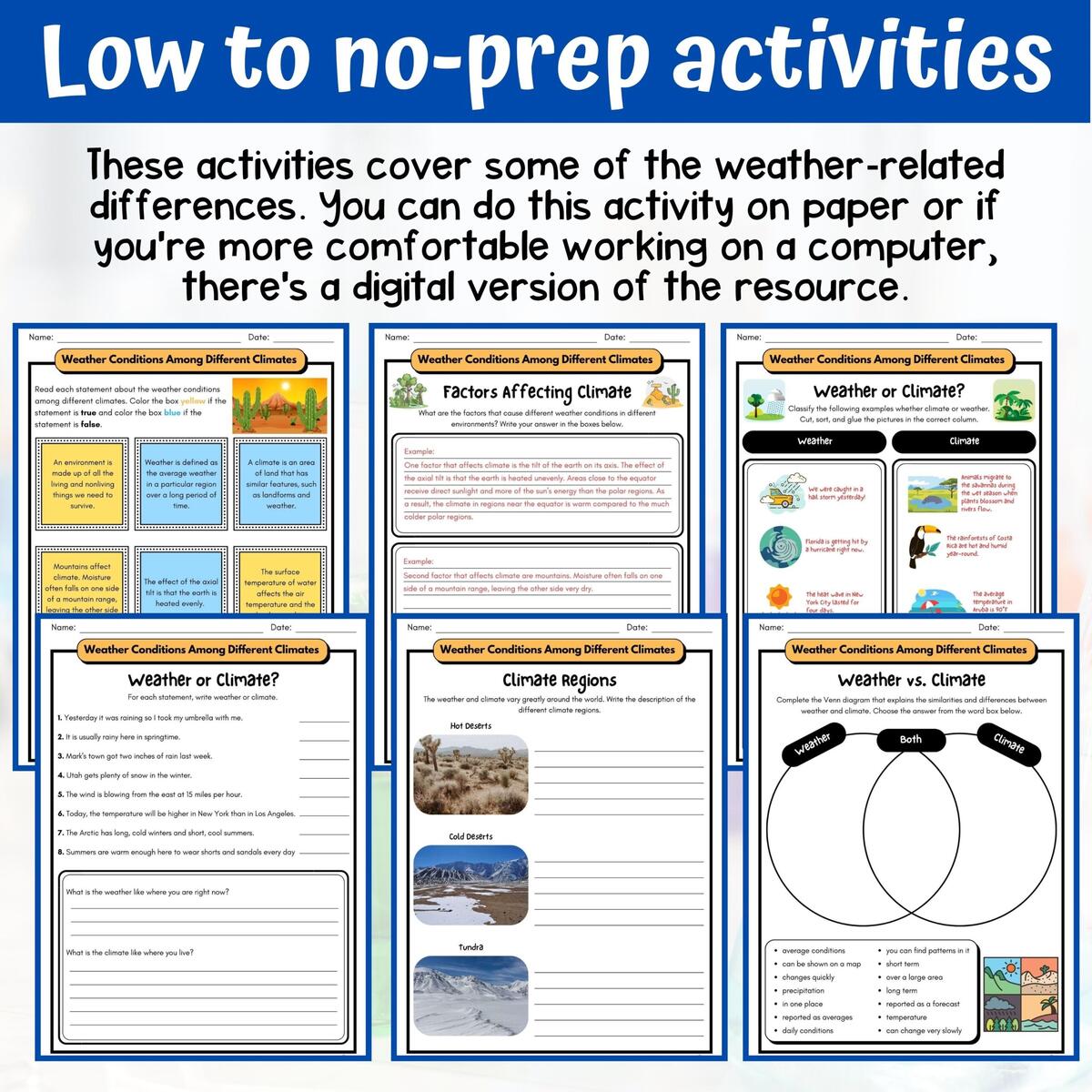 Weather And Climate Activity Answer Key 5th Grade Earth Science Classful