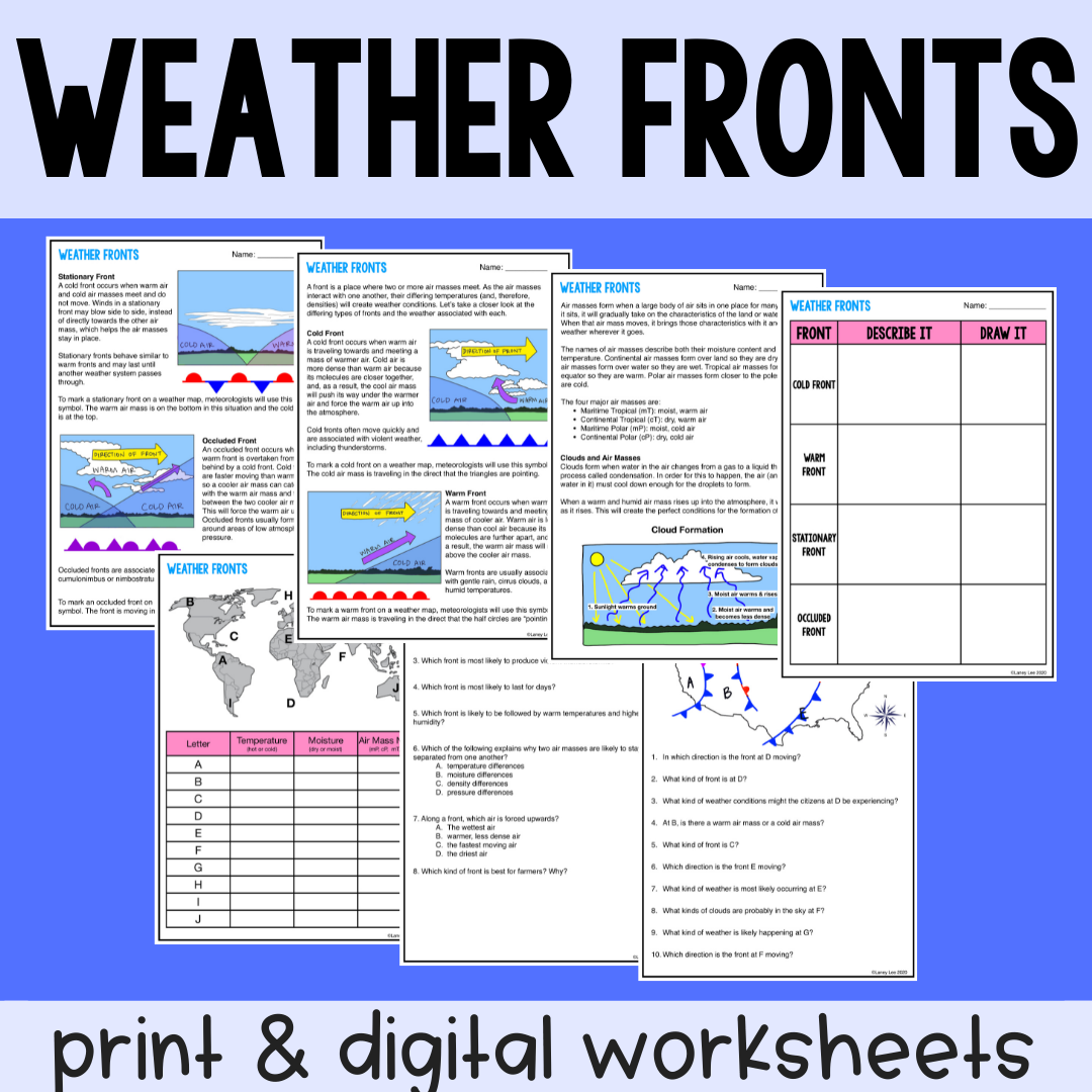 Weather Fronts Air Masses PDF Digital Guided Print Version