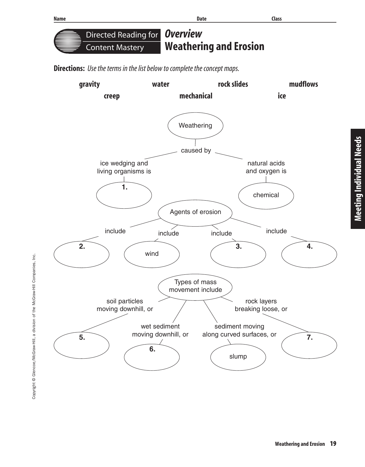 Weathering And Erosion Worksheet Weathering And Erosion Worksheet