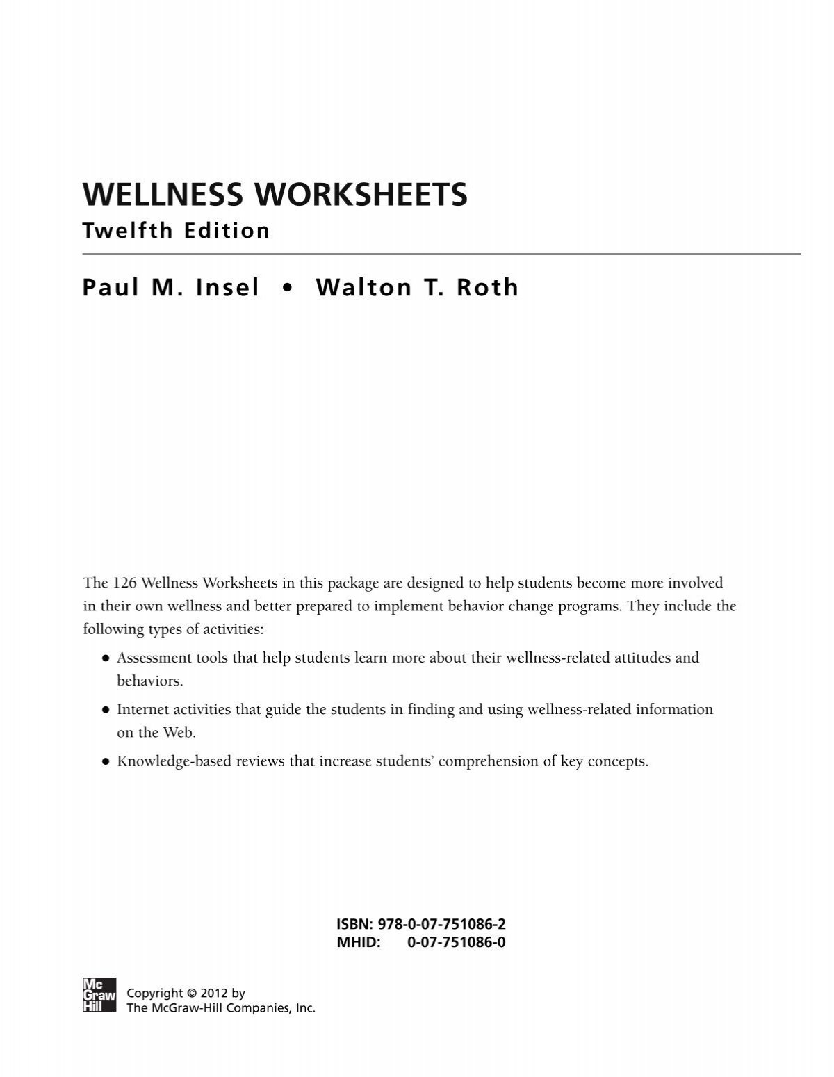 WELLNESS WORKSHEETS Twelfth Edition Paul Novella MHHE WELLNESS WORKSHEETS Twelfth Edition Paul Novella MHHE