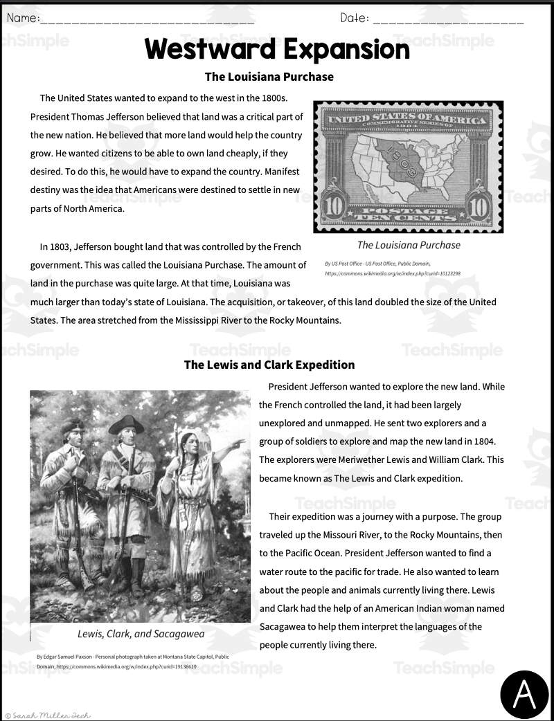 Westward Expansion Reading Packet Distance Learning By Teach Simple