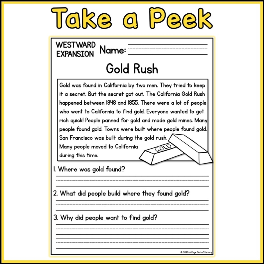 Westward Expansion Social Studies Reading Comprehension Passages K 2 Made By Teachers Westward Expansion Social Studies Reading Comprehension Passages K 2 Made By Teachers