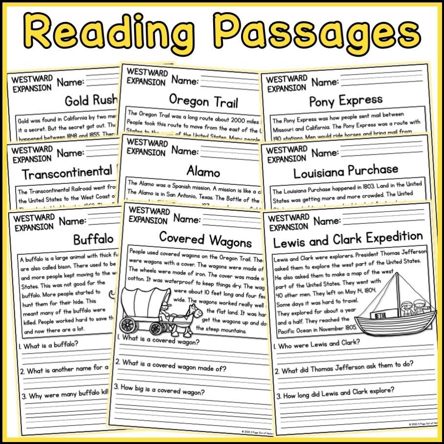 Westward Expansion Social Studies Reading Comprehension Passages K 2 Made By Teachers Westward Expansion Social Studies Reading Comprehension Passages K 2 Made By Teachers