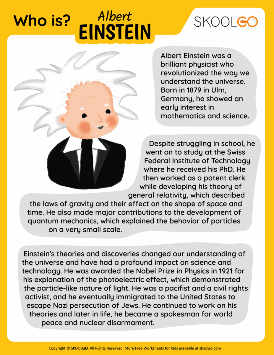 Who Is Albert Einstein Free Worksheet For Kids SKOOLGO Rosa Parks Reading Comprehension Passages And Activities Worksheet No Prep Made By Teachers