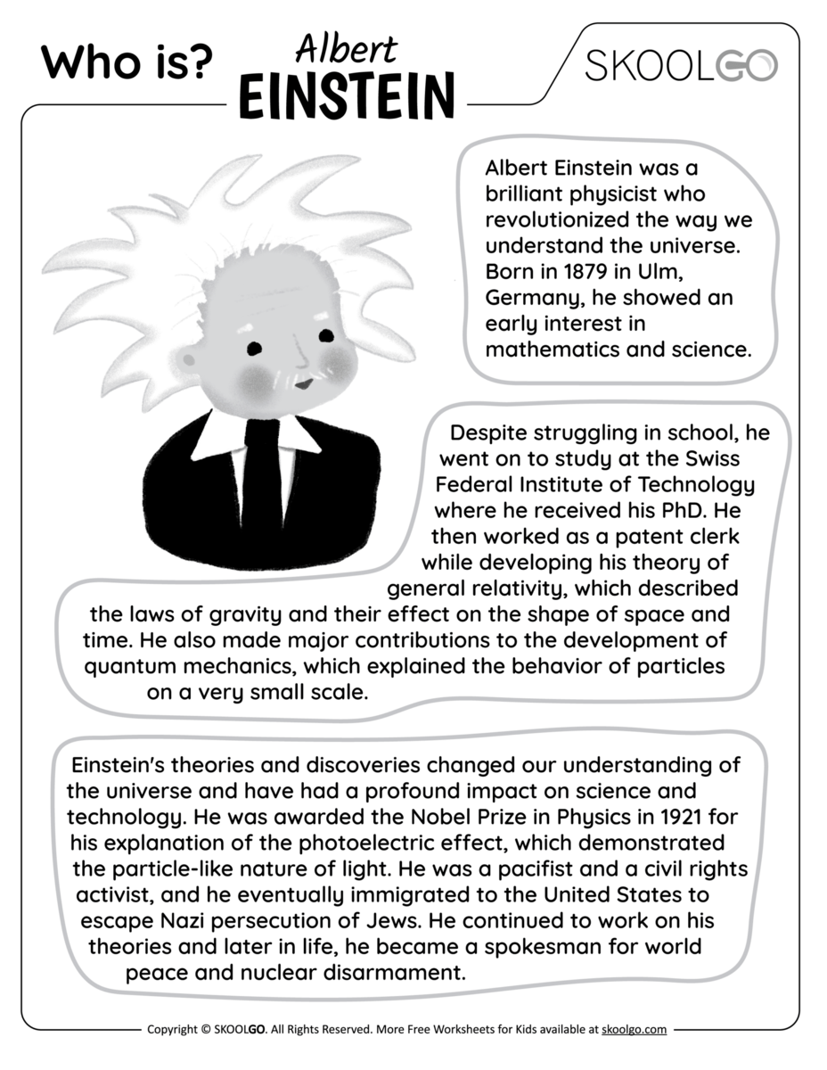 Who Is Albert Einstein Free Worksheet For Kids SKOOLGO Who Is Albert Einstein Free Worksheet For Kids SKOOLGO