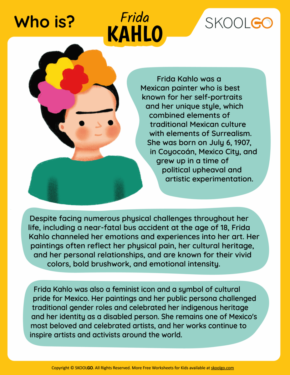 Who Is Frida Kahlo Free Worksheet For Kids SKOOLGO Who Is Frida Kahlo Free Worksheet For Kids SKOOLGO