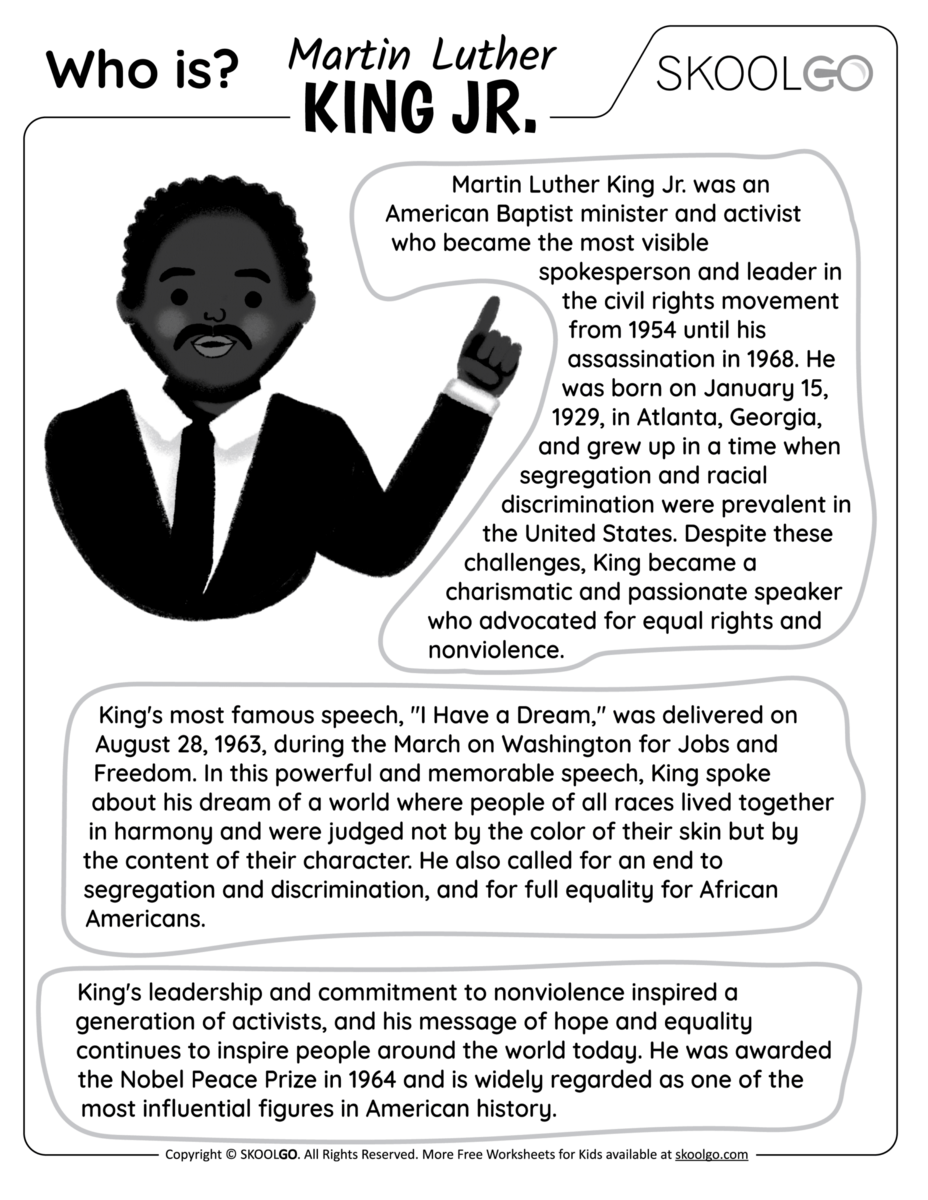 Who Is Martin Luther King Jr Free Worksheet SKOOLGO Who Is Martin Luther King Jr Free Worksheet SKOOLGO