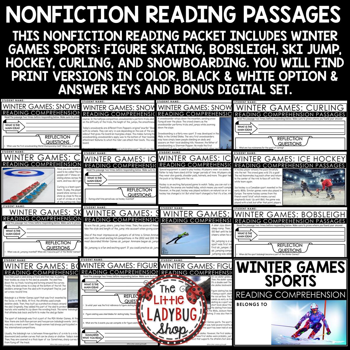 Winter Olympic Games Reading Comprehension Passages The Little Ladybug Shop Winter Olympic Games Reading Comprehension Passages The Little Ladybug Shop