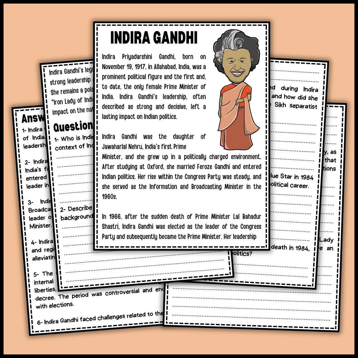 Women s History Month Indira Gandhi Reading Comprehension Passage Questions Made By Teachers