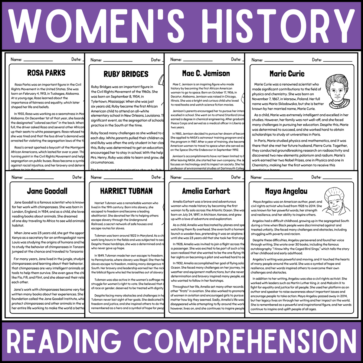 Women S History Month Reading Comprehension BUNDLE Made By Teachers