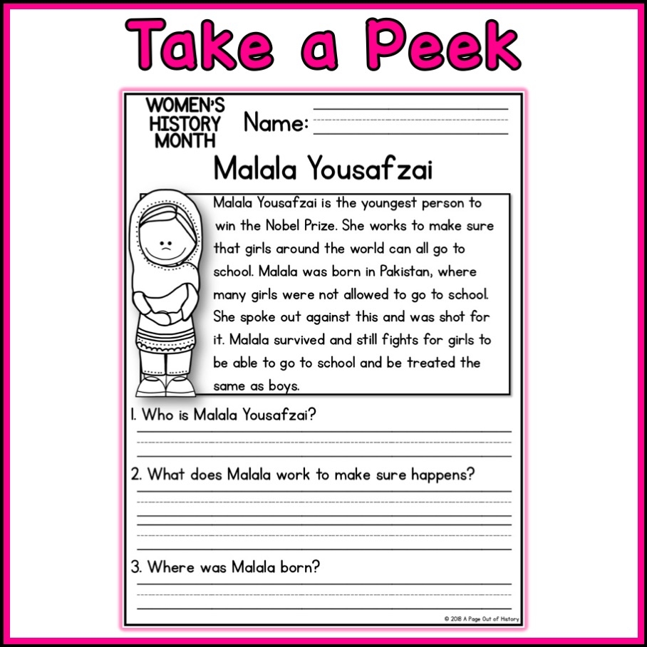 Womens History Month Social Studies Reading Comprehension Passages K 2 Made By Teachers