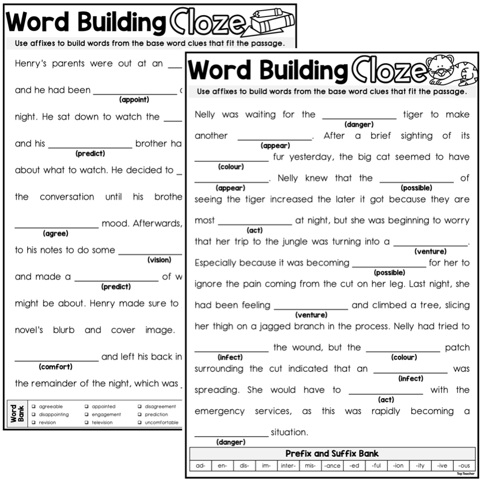Word Building Cloze Top Teacher