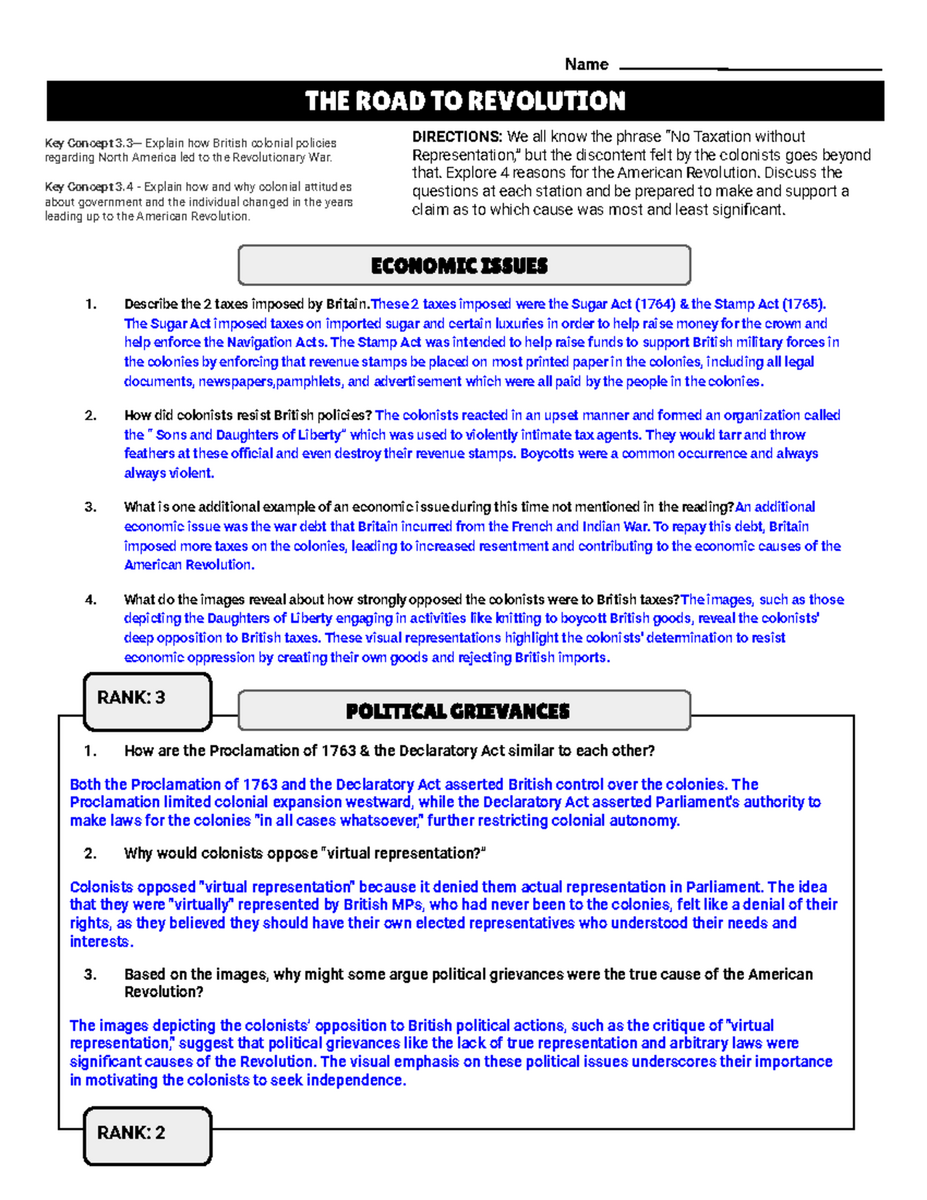 Worksheet The Road To Revolution KC 3 3 3 4 Studocu