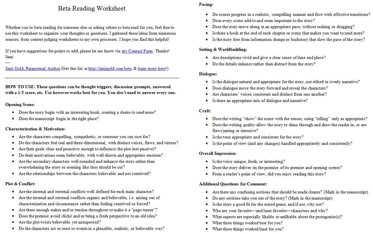Worksheets For Writers Jami Gold Paranormal Author